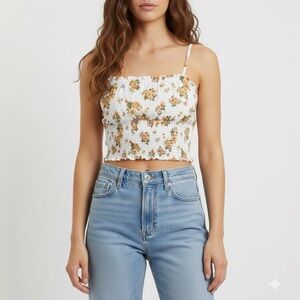 White and Orange Smocked Crop Top